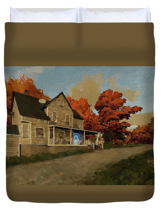 Farm Duvet Cover featuring the painting Farm House by Charlie Roman