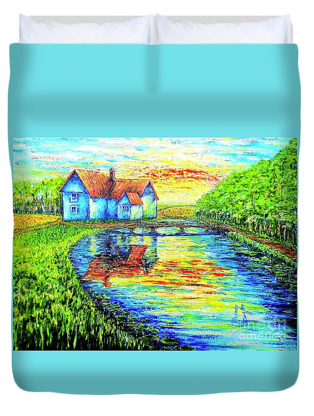 Landscape Duvet Cover featuring the painting Farm House by Viktor Lazarev