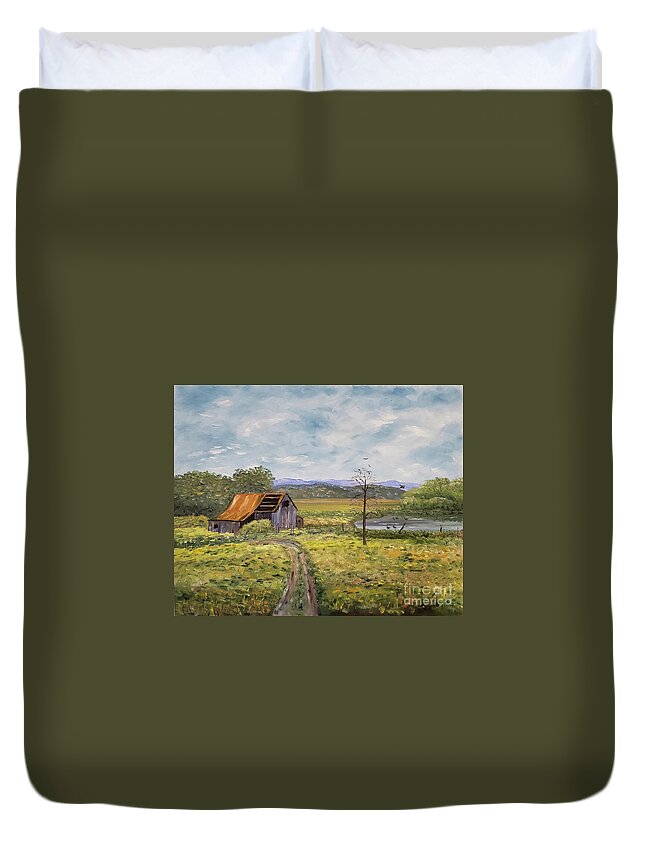 Old Barn Duvet Cover featuring the painting Farm Of Old by Stanton Allaben