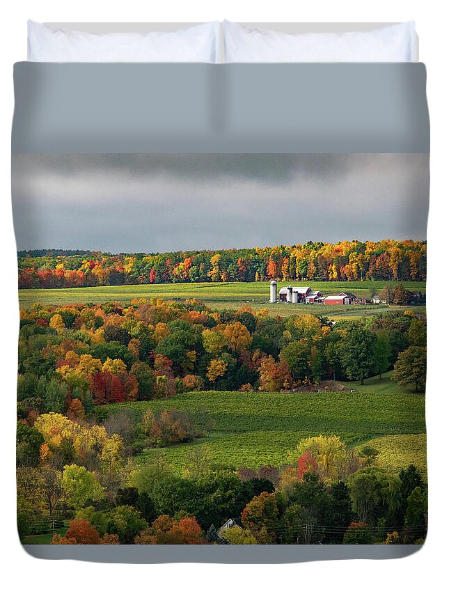 Farm Duvet Cover featuring the photograph Farmhouse Among the Autumn Colors by Nicole Lloyd