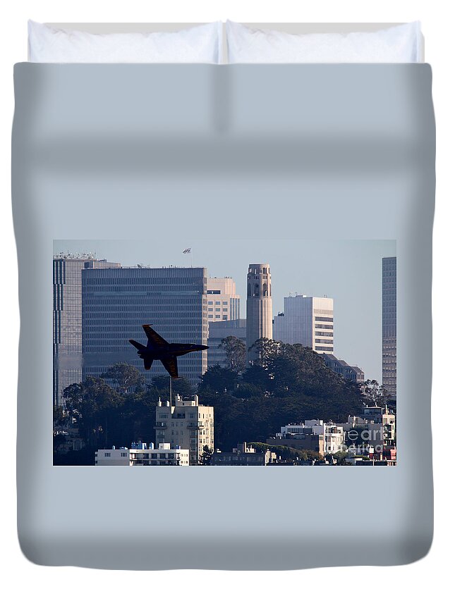 San Francisco Bay Area Duvet Cover featuring the photograph Faster than a Speeding Coit by fototaker Tony