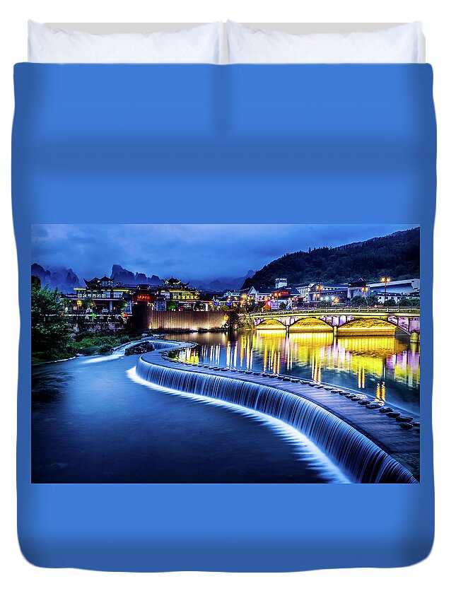 Ancient Duvet Cover featuring the photograph Feng Huang Ancient Town by Arj Munoz