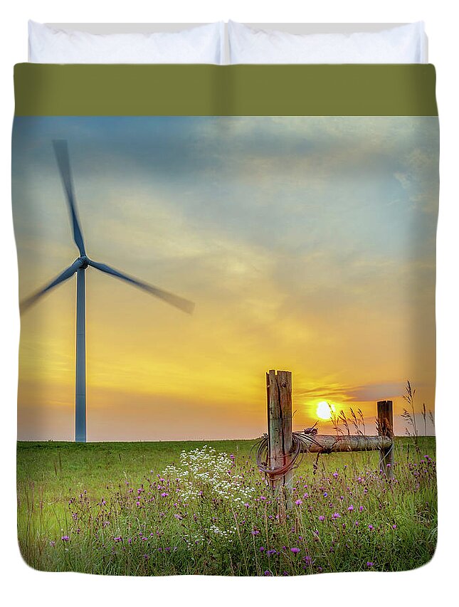 Sunrise Duvet Cover featuring the photograph Fenner Wind Farm Sunrise by Rod Best