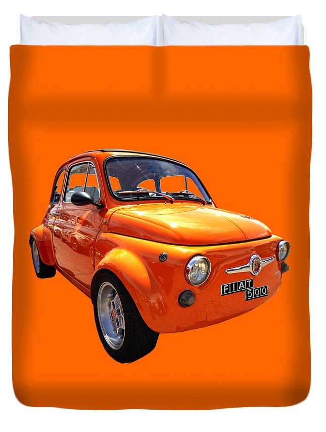Fiat 500 Duvet Cover featuring the photograph Fiat 500 Orange by Worldwide Photography