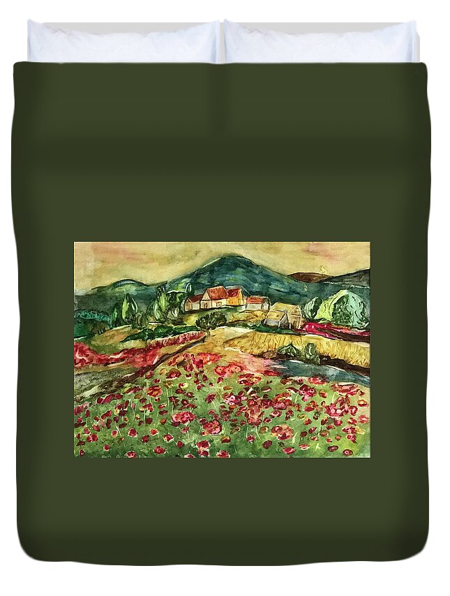 Field Duvet Cover featuring the painting Field of Poppies by Genevieve Holland