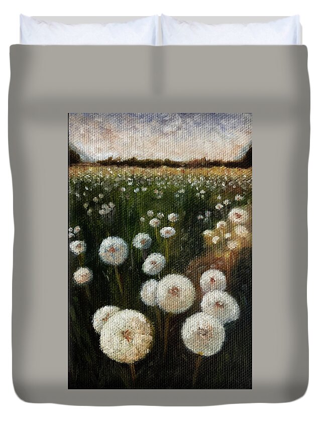 Dandelion Duvet Cover featuring the painting Field of Wishes by Tracy Hutchinson