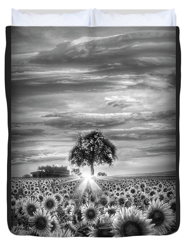 Barns Duvet Cover featuring the photograph Fields of Gold II in Black and White by Debra and Dave Vanderlaan