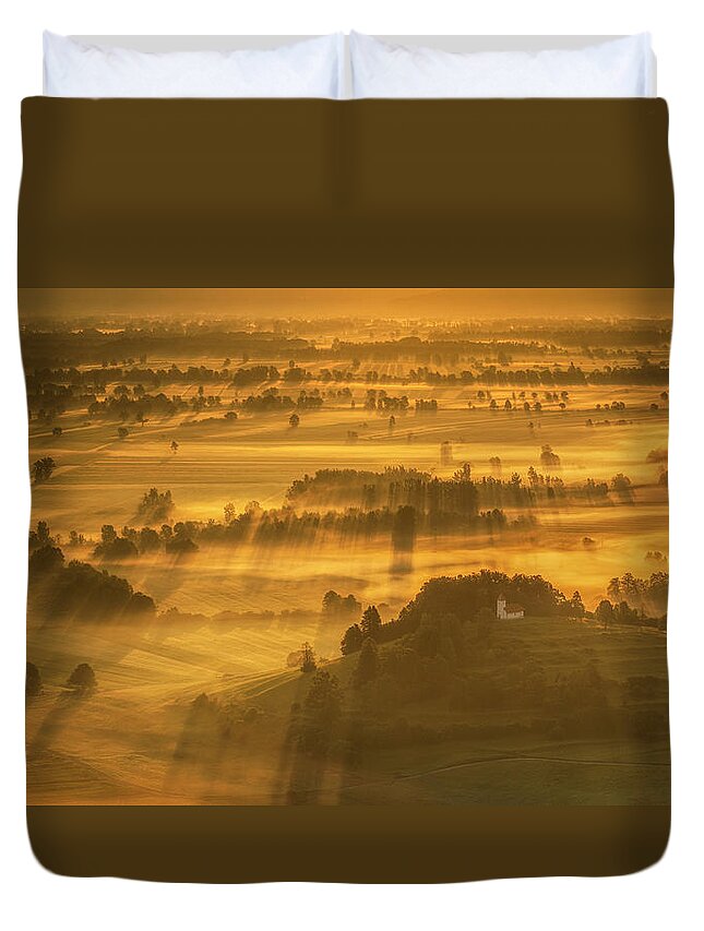 Field Duvet Cover featuring the photograph Fields of Gold by Piotr Skrzypiec