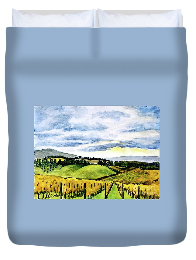 Eileen Kelly Duvet Cover featuring the painting Fields of Tuscany by Eileen Kelly