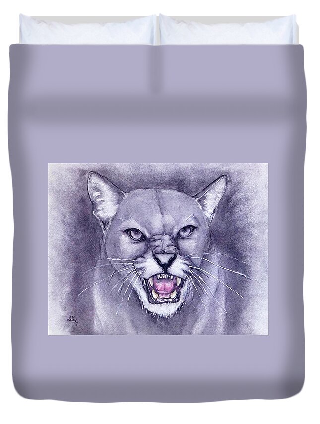 Cougar Painting Duvet Cover featuring the painting Fierce Cougar by Kelly Mills