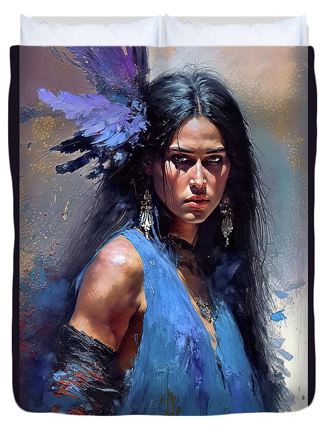 Native American Duvet Cover featuring the painting Fierce by Tina LeCour