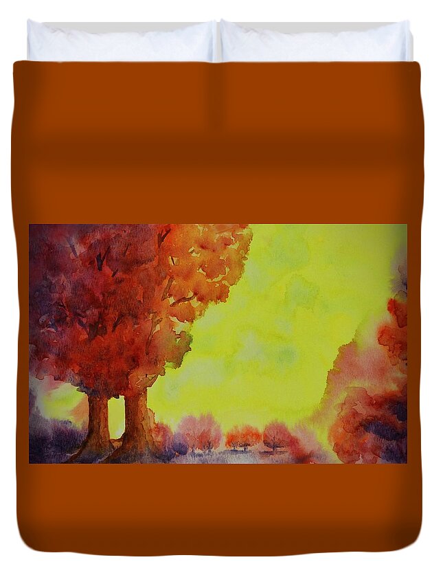 Kim Mcclinton Duvet Cover featuring the painting Fiery Foliage by Kim McClinton