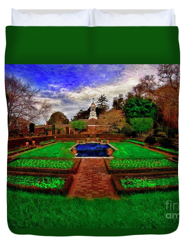 Filoli Garden Duvet Cover featuring the photograph Filoli Sunken Garden And Clock Tower by Blake Richards