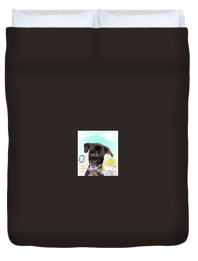 Finley Mixed Breed Dog Duvet Cover featuring the mixed media Finley the sweet valedictorian by Pamela Calhoun