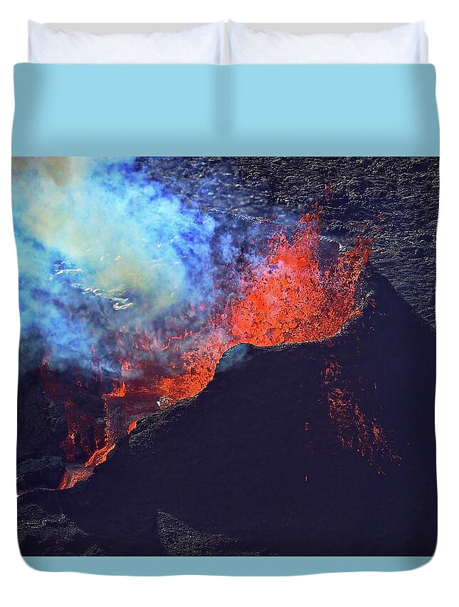 Volcano Duvet Cover featuring the photograph Fire from the air #4 by Christopher Mathews