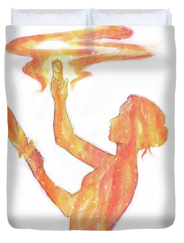  Watercolor Duvet Cover featuring the painting Fire Medicine by Brandy Woods