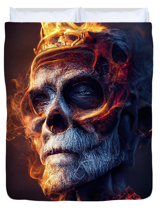 King Duvet Cover featuring the digital art Fire Skeleton King 01 by Matthias Hauser