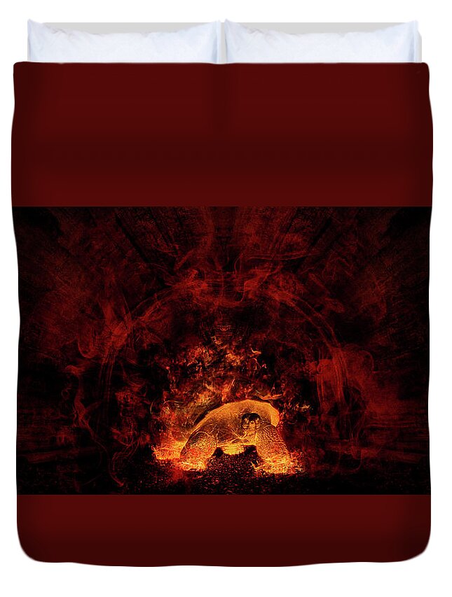 Ignite Duvet Cover featuring the photograph Fire Turtle by Pelo Blanco Photo