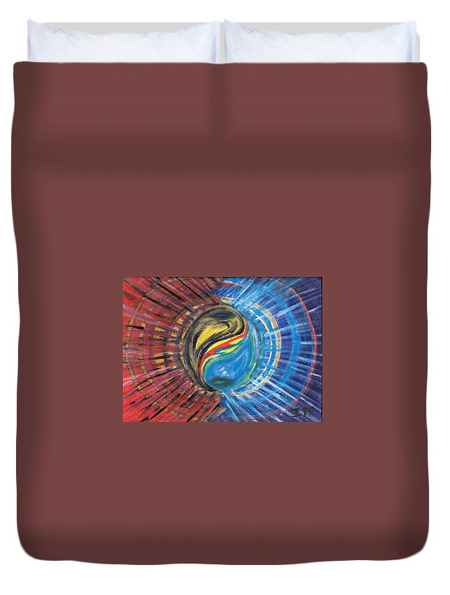 Yin Duvet Cover featuring the painting Fire with Ice by Esoteric Gardens KN