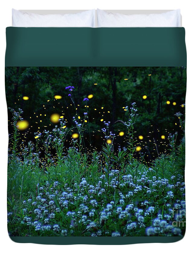 00573992 Duvet Cover featuring the photograph Fireflies and the Night Meadow by Hiroya Minakuchi