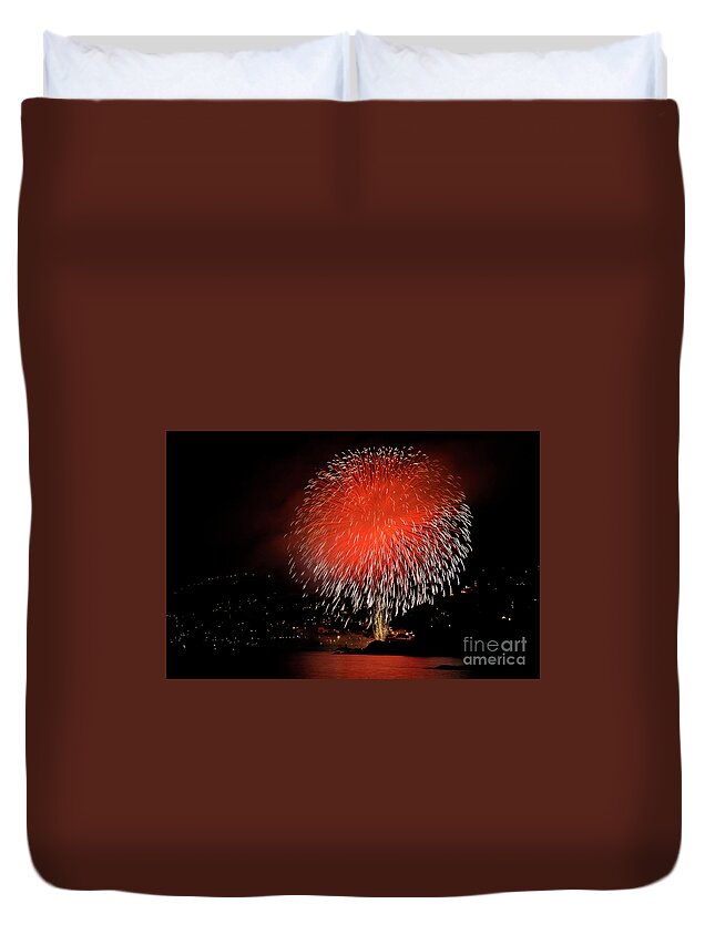 Scenery Duvet Cover featuring the photograph Fireworks Festival - Recco - Italy by Paolo Signorini