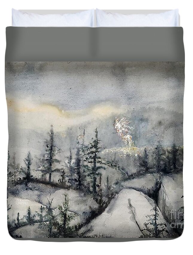 Black Cap Duvet Cover featuring the painting Fireworks from Black Cap by Merana Cadorette