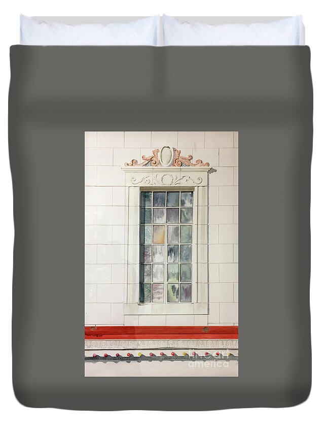 A Window On The 2nd Floor Of The Midland Theater In Coffeyville Duvet Cover featuring the painting First Date by Monte Toon