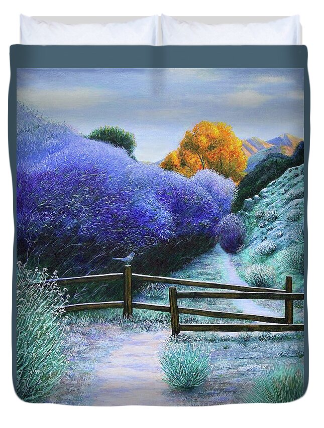 Kim Mcclinton Duvet Cover featuring the painting First Frost on the Mesquite Trail by Kim McClinton