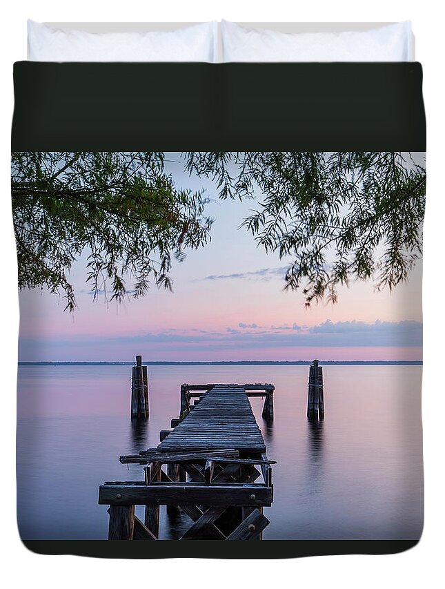 Calm Duvet Cover featuring the photograph First light at Lake Monroe by Stefan Mazzola