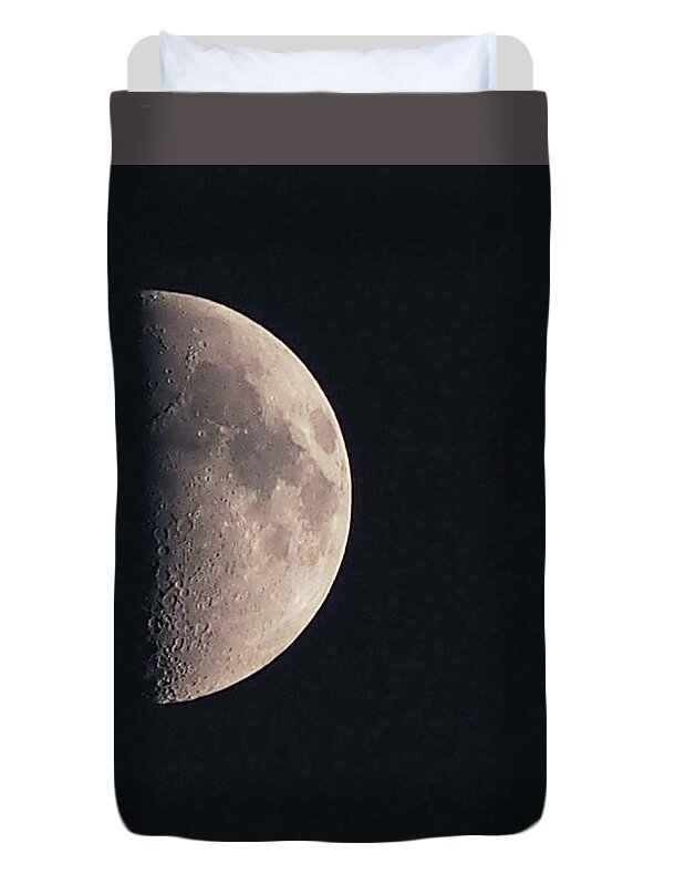 Moon Duvet Cover featuring the photograph First Quarter Moon by Grey Coopre