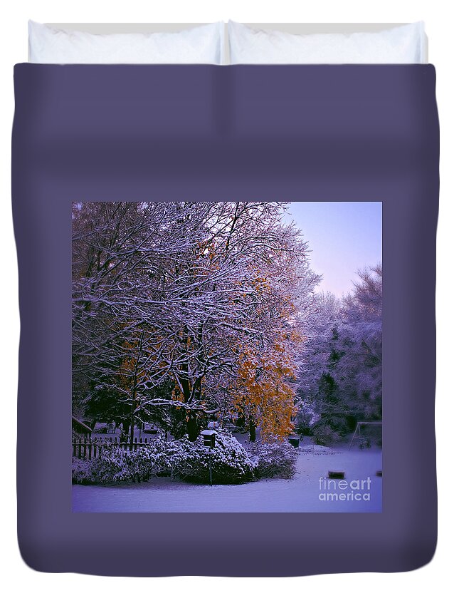 Square Format Duvet Cover featuring the photograph First Snow After Autumn - Square by Frank J Casella