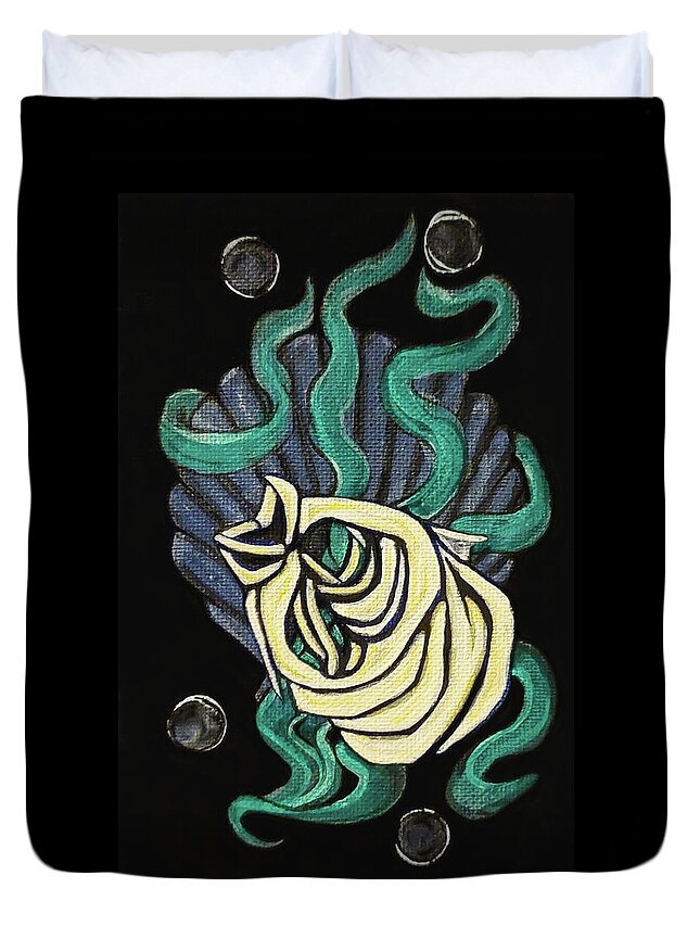 Skull Duvet Cover featuring the painting Fish and Seaweed by Megan Thompson- The Morrigan Art