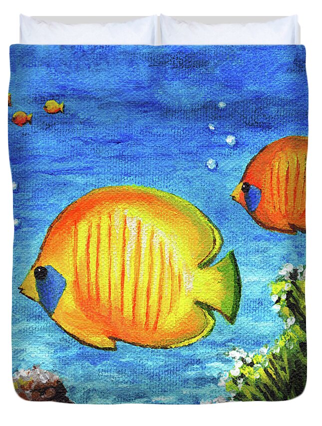 Fish Duvet Cover featuring the painting Fish by Lucie Dumas