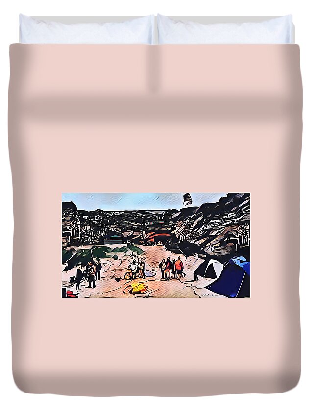 Annual Fish Party Duvet Cover featuring the digital art Lossiemouth Fish Party Camping by John Mckenzie