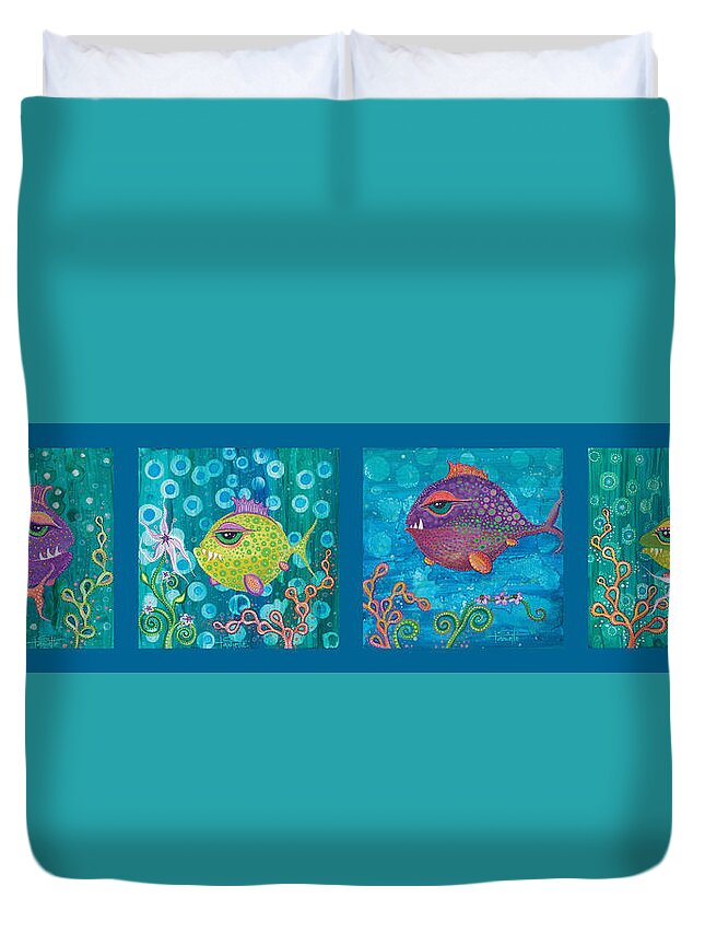 Fish School Duvet Cover featuring the digital art Fish School by Tanielle Childers