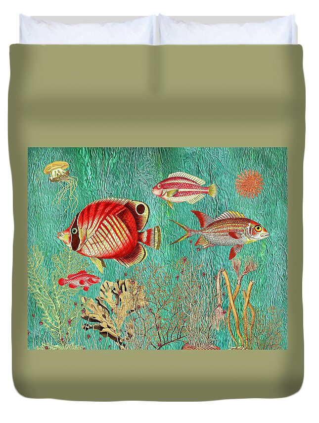 Tropical Fish Duvet Cover featuring the mixed media Fish Traffic by Lorena Cassady