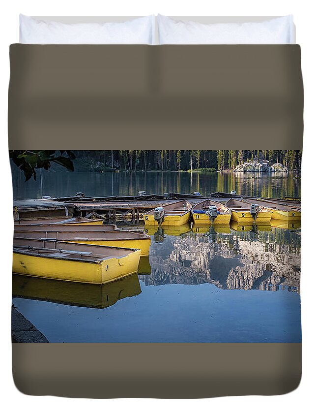 Lake George Fishing Boats Duvet Cover featuring the photograph Fisherman's Paradise by Rebecca Herranen
