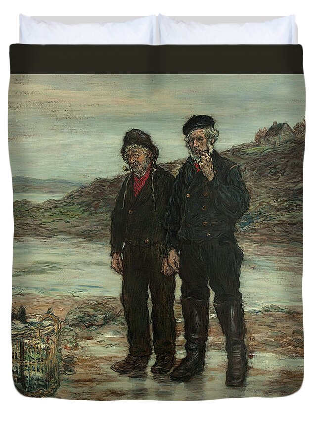 Fishermen Of Scotland Duvet Cover featuring the painting Fishermen of Scotland by Jean-Francois Raffaelli