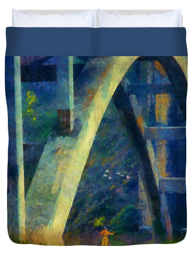 Landscape Duvet Cover featuring the painting Gone Fishin by Trask Ferrero