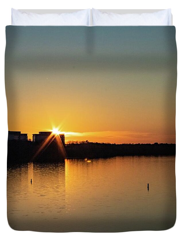 Sunset Duvet Cover featuring the photograph Fishing at Sunset by Rick Nelson