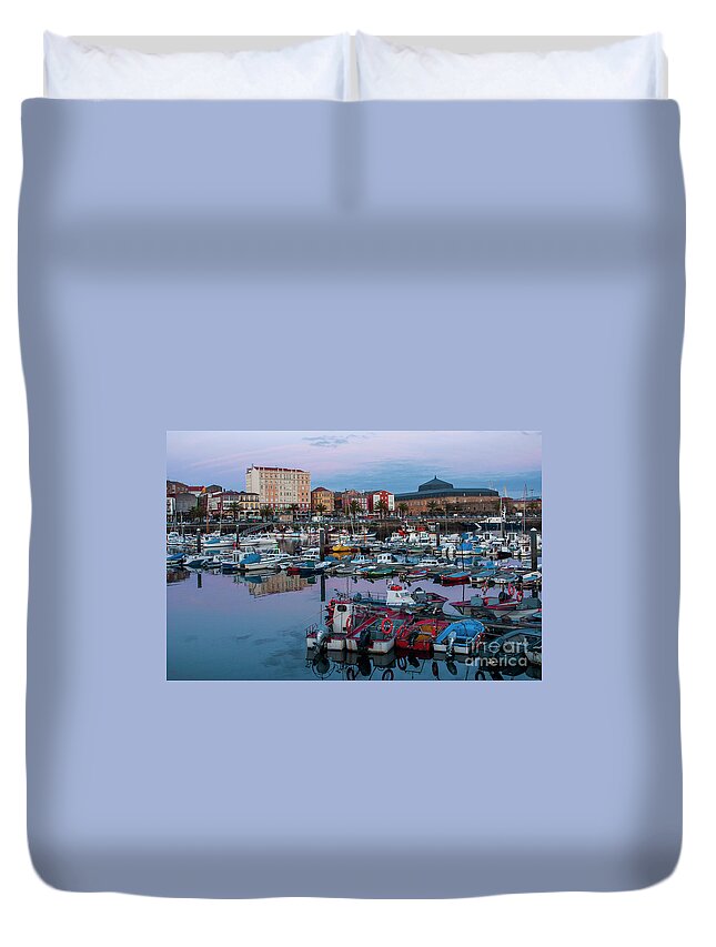 Architecture Duvet Cover featuring the photograph Fishing Boats at the Port of Ferrol Galicia by Pablo Avanzini