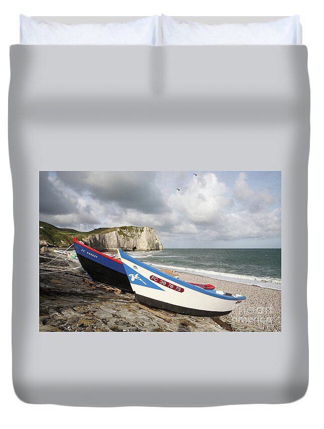 Etretat Duvet Cover featuring the photograph Fishing boats - Etretat by Bryan Attewell