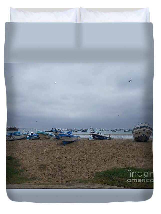 Boats Duvet Cover featuring the photograph Fishing boats by Nancy Graham