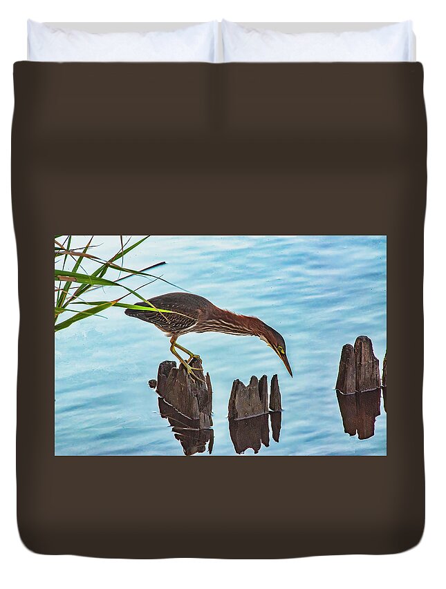 Heron Duvet Cover featuring the photograph Fishing For Dinner by Cathy Kovarik