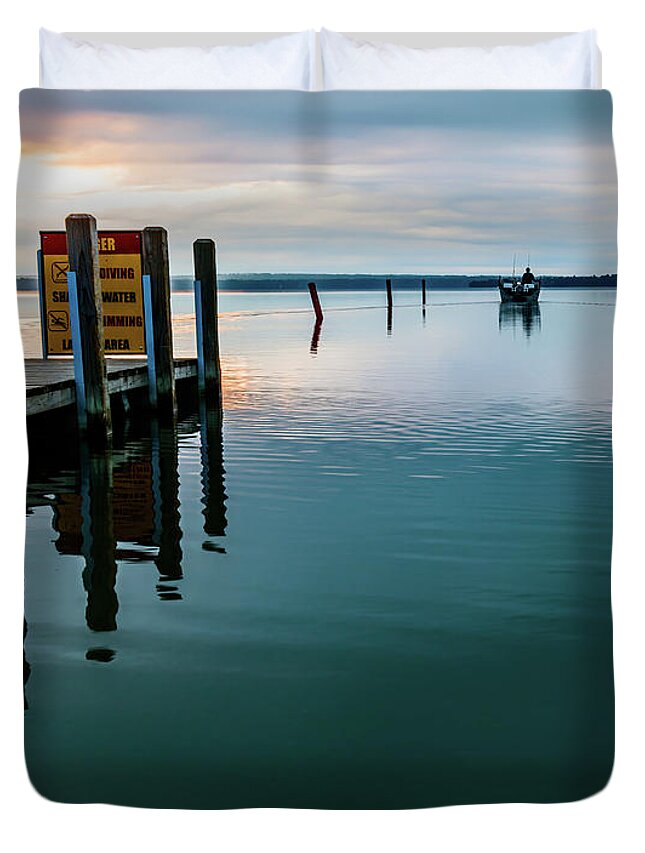 Higgins Lake Duvet Cover featuring the photograph Fishing Higgins Lake by Joe Holley