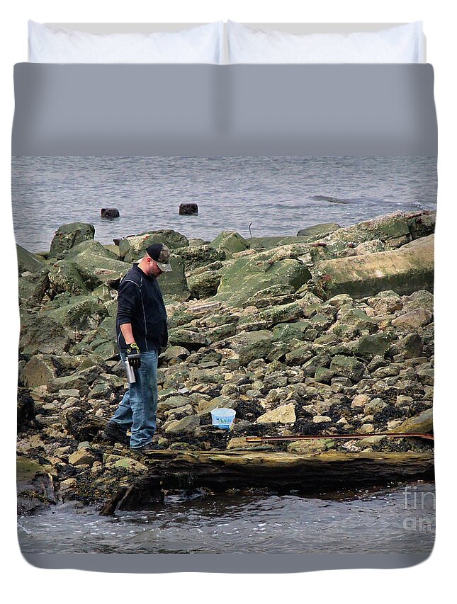 Fishing Duvet Cover featuring the photograph Fishing on the Hudson River by Doc Braham