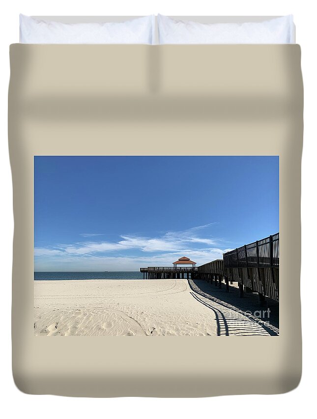 Fishing Duvet Cover featuring the photograph Fishing Pier Two by Catherine Wilson