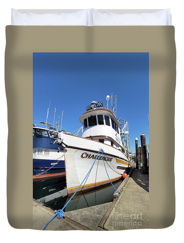 Fishing Vessel Challenger Moored By Norma Appleton Duvet Cover featuring the photograph Fishing Vessel Challenger Moored by Norma Appleton