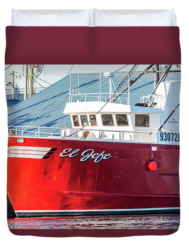 Fishing Duvet Cover featuring the photograph Fishing Vessel El Jefe at Dock in Beaufort NC by Bob Decker