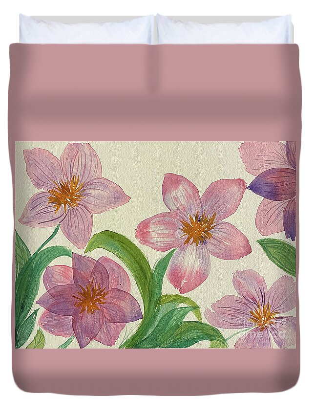 Flower Duvet Cover featuring the painting Five Flowers by Lisa Neuman